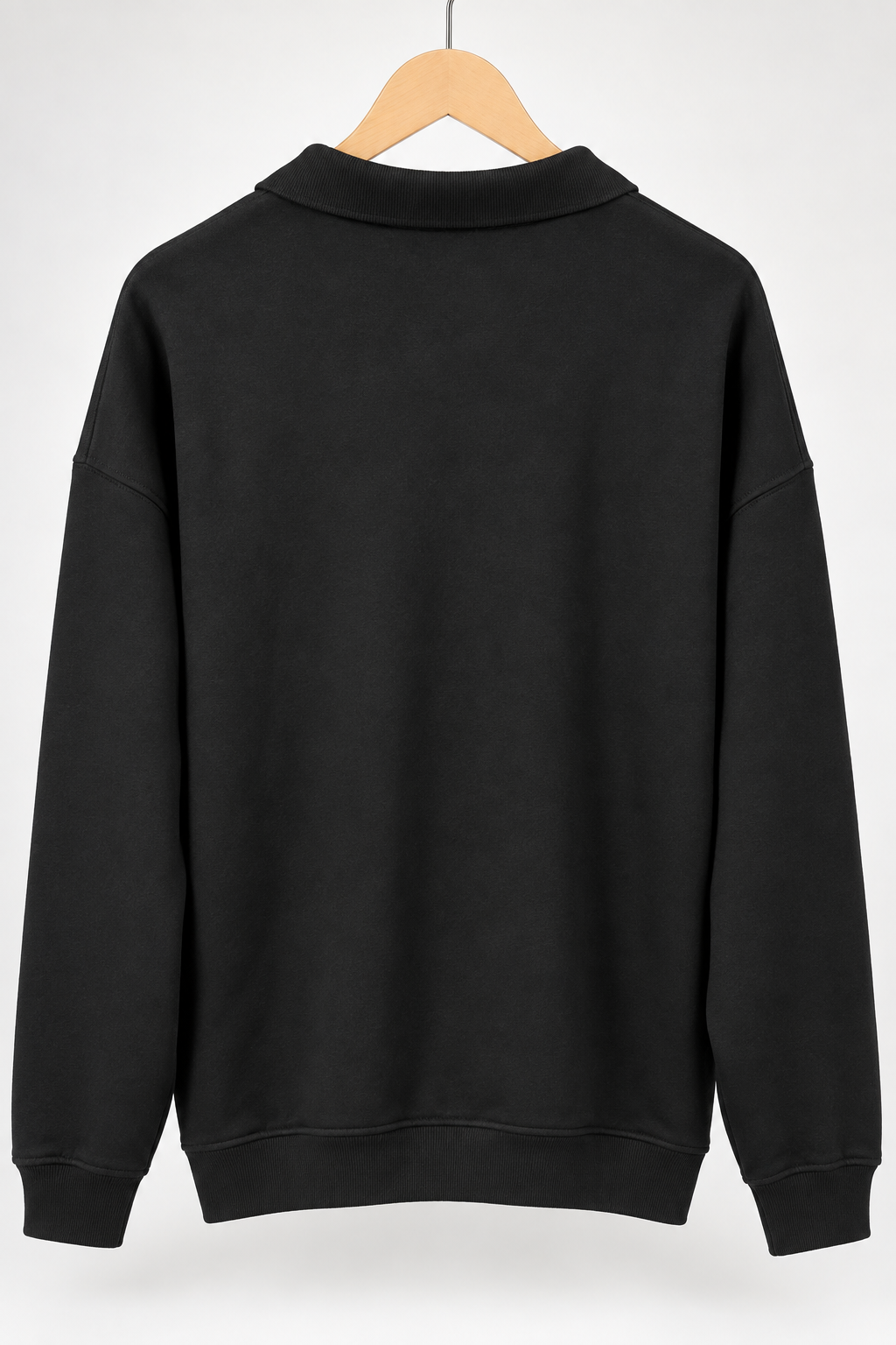 Grey men’s long-sleeve polo sweatshirt with a clean, modern design. 2