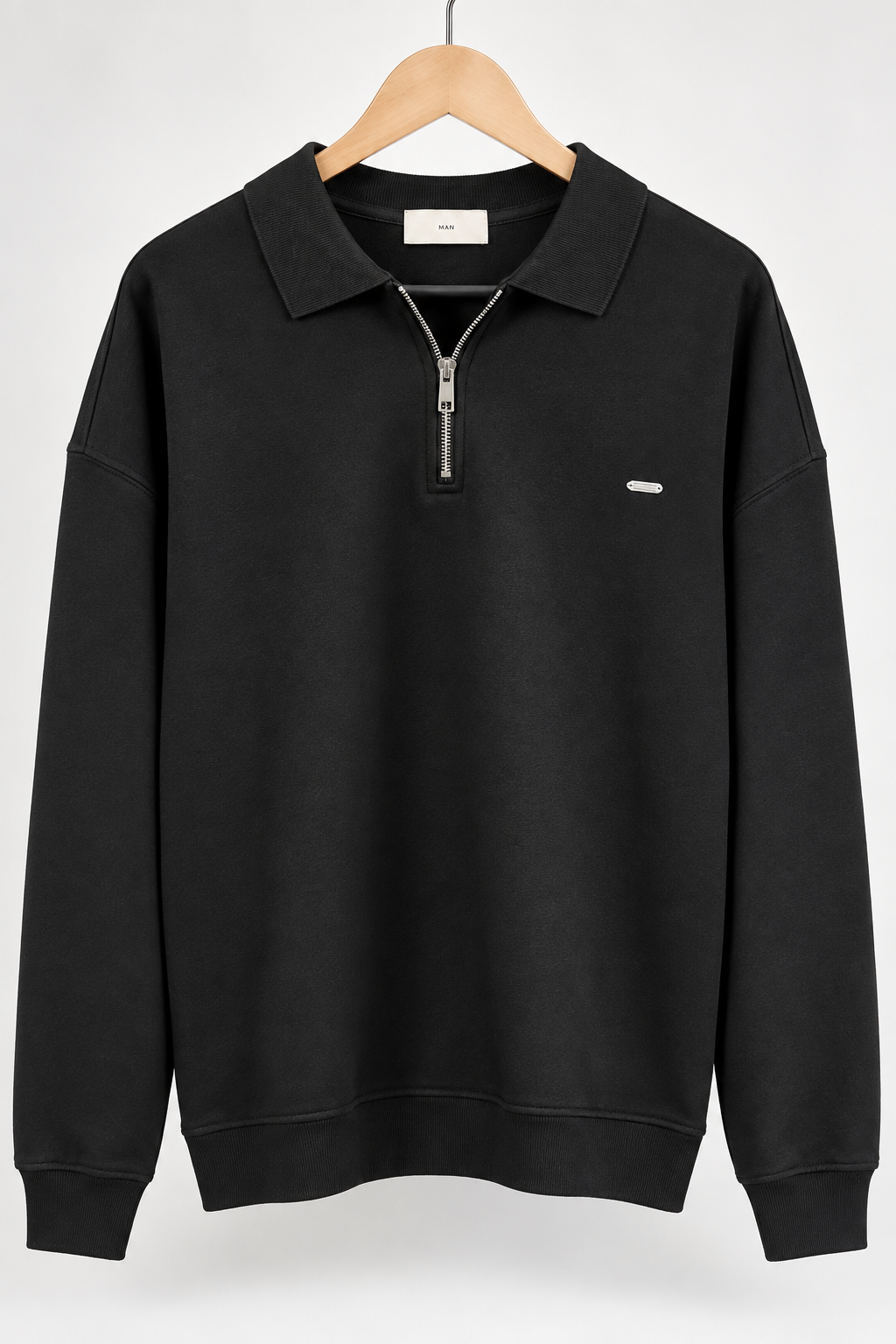 Grey men’s long-sleeve polo sweatshirt with a clean, modern design.